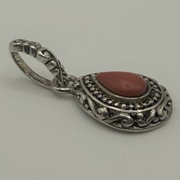 Premier Designs Pendant Teardrop Silver Tone Coral Color - Picture 4 of 6